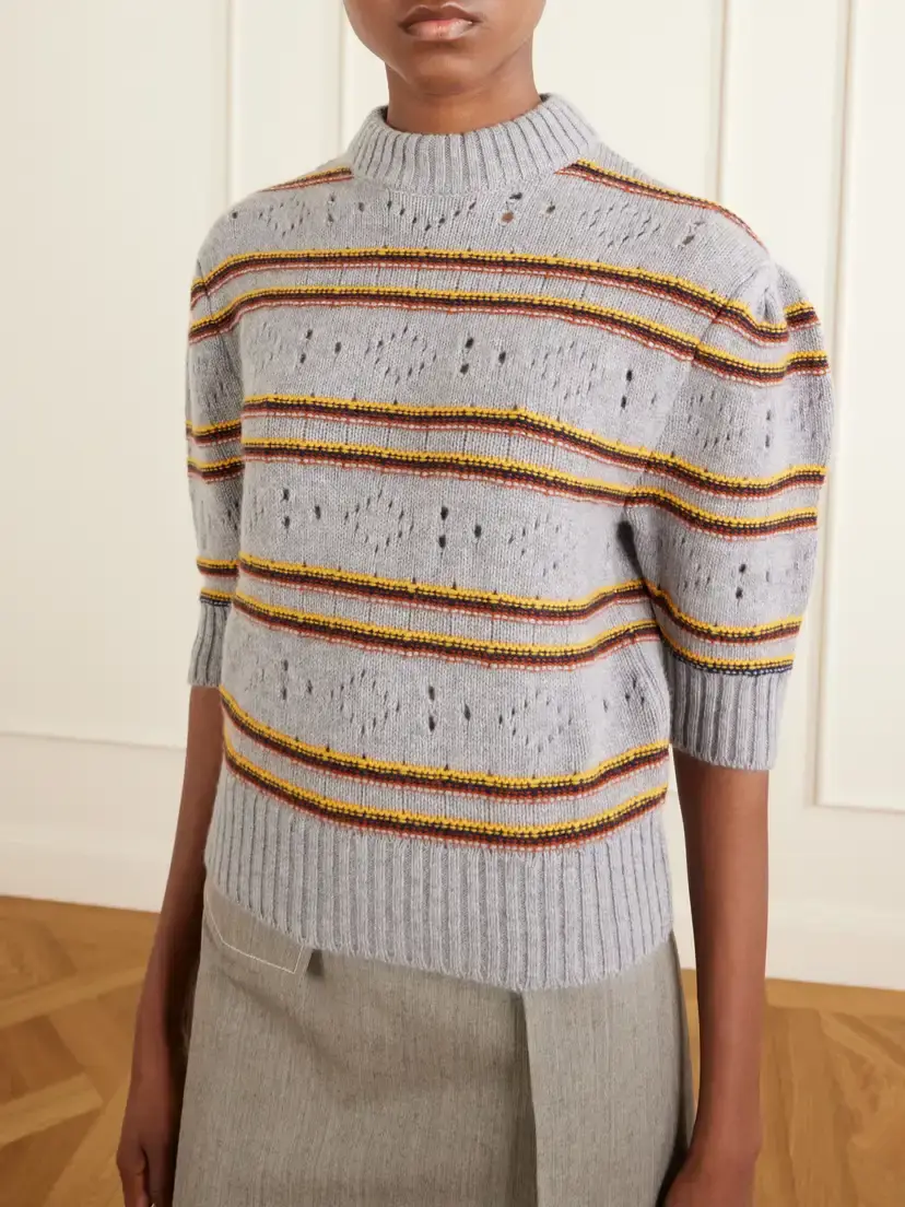 Marni Cropped Striped Open-knit Cashmere Sweater | Thumbnail 3 Marni Cropped Striped Open-knit Cashmere Sweater | Thumbnail 3