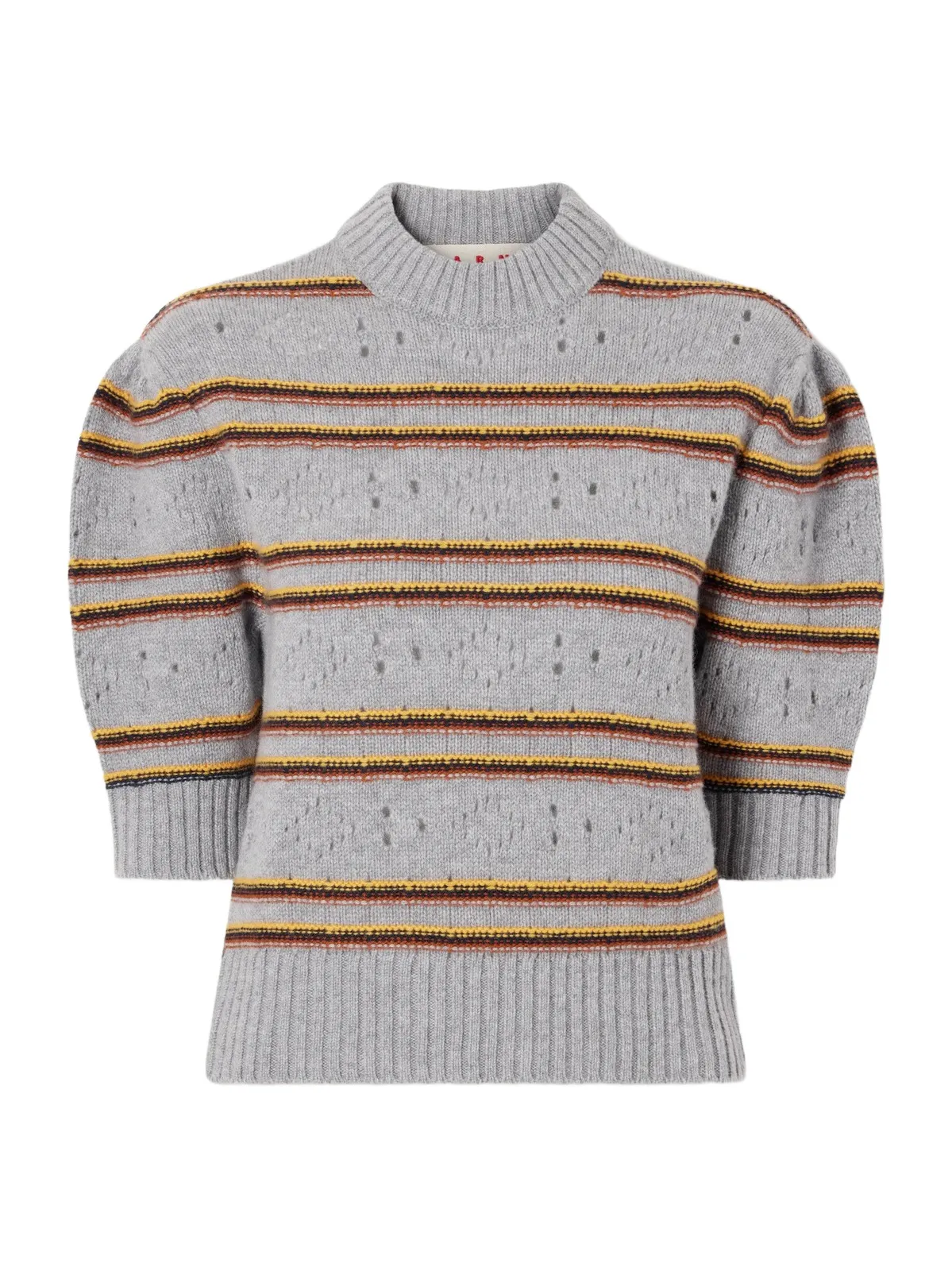 Cropped Striped Open-knit Cashmere Sweater