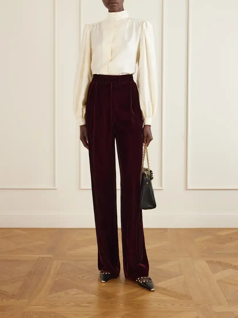Valentino Garavani Pleated Velvet Wide-leg Pants | Thumbnail 2 Valentino Garavani Pleated Velvet Wide-leg Pants | Thumbnail 2