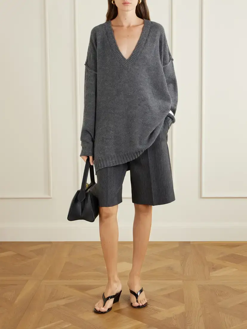 MM6 MAISON MARGIELA Oversized Wool And Alpaca-blend Sweater - Gray | Thumbnail 2 MM6 MAISON MARGIELA Oversized Wool And Alpaca-blend Sweater - Gray | Thumbnail 2