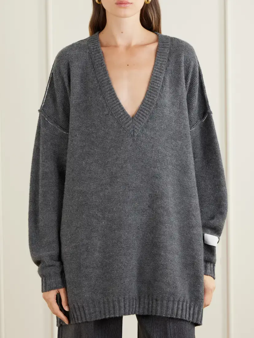 MM6 MAISON MARGIELA Oversized Wool And Alpaca-blend Sweater - Gray | Thumbnail 3 MM6 MAISON MARGIELA Oversized Wool And Alpaca-blend Sweater - Gray | Thumbnail 3