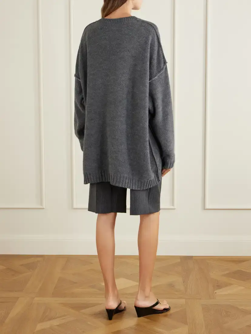MM6 MAISON MARGIELA Oversized Wool And Alpaca-blend Sweater - Gray | Thumbnail 4 MM6 MAISON MARGIELA Oversized Wool And Alpaca-blend Sweater - Gray | Thumbnail 4