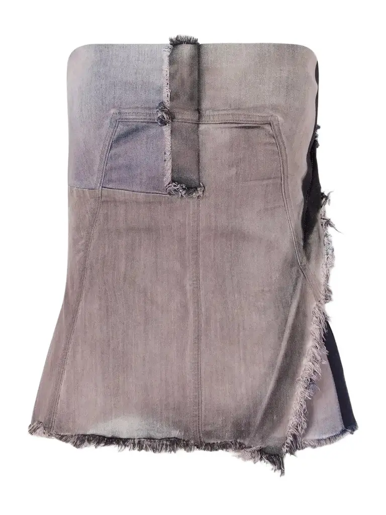 Rick Owens Frayed Denim Bustier Top | Image 1 Rick Owens Frayed Denim Bustier Top | Image 1