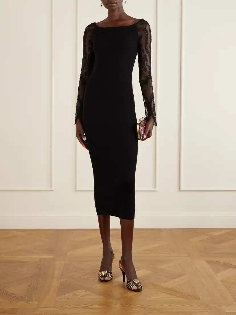 Valentino Garavani Lace-trimmed Wool-blend Midi Dress | Thumbnail 2