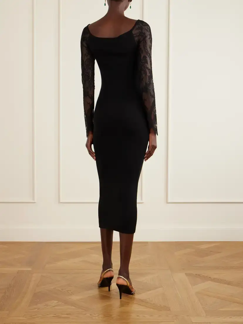 Valentino Garavani Lace-trimmed Wool-blend Midi Dress | Thumbnail 3