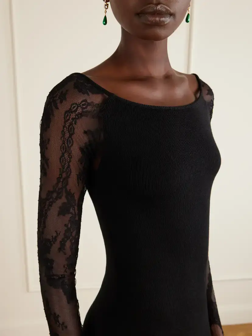 Valentino Garavani Lace-trimmed Wool-blend Midi Dress | Thumbnail 4