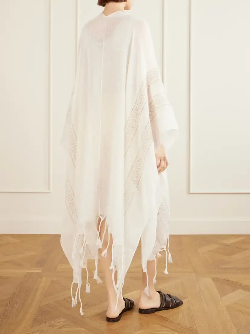 Brunello Cucinelli Fringed Broderie Anglaise-trimmed Linen Poncho | Thumbnail 3 Brunello Cucinelli Fringed Broderie Anglaise-trimmed Linen Poncho | Thumbnail 3