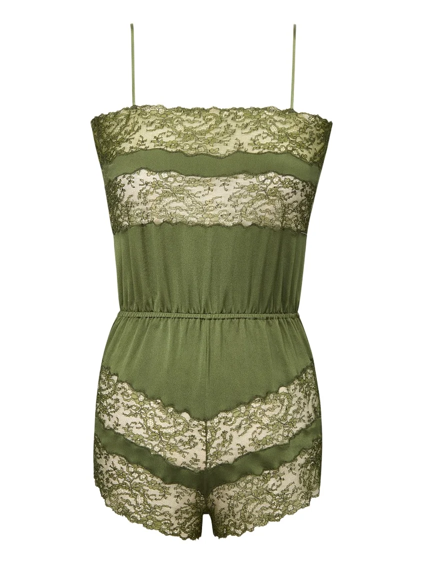 Laced romper in silk satin