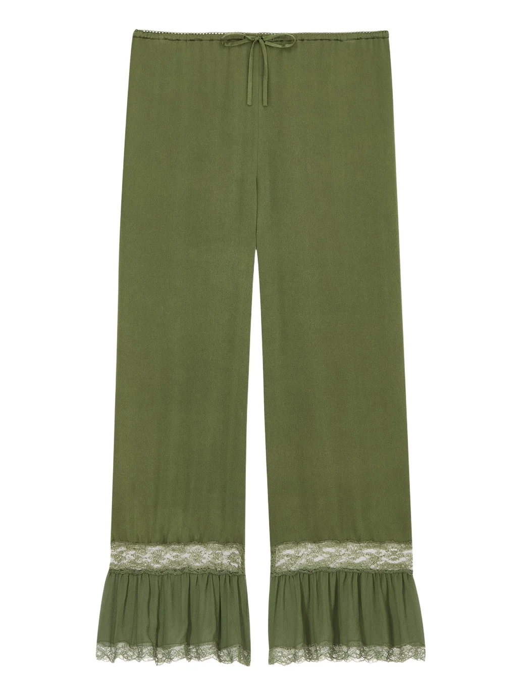 Lace-cuff pants in silk satin Lace-cuff pants in silk satin