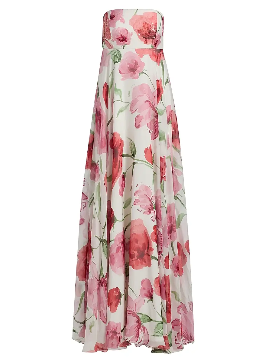 SACHIN & BABI Women's Ames Floral Strapless A-Line Gown - Grande Watercolor Poppies - Size 12 | Image 1 SACHIN & BABI Women's Ames Floral Strapless A-Line Gown - Grande Watercolor Poppies - Size 12 | Image 1