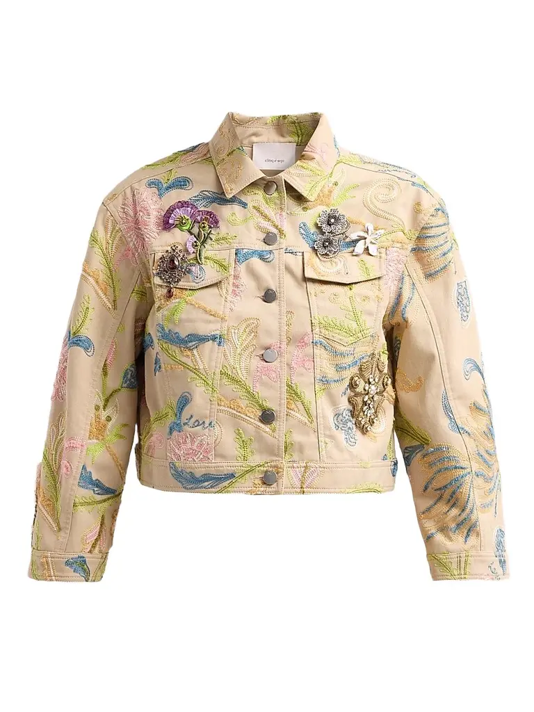 Cinq à Sept Women's Addie Brooche Denim Jacket - Khaki Multi - Size XL | Image 1 Cinq à Sept Women's Addie Brooche Denim Jacket - Khaki Multi - Size XL | Image 1