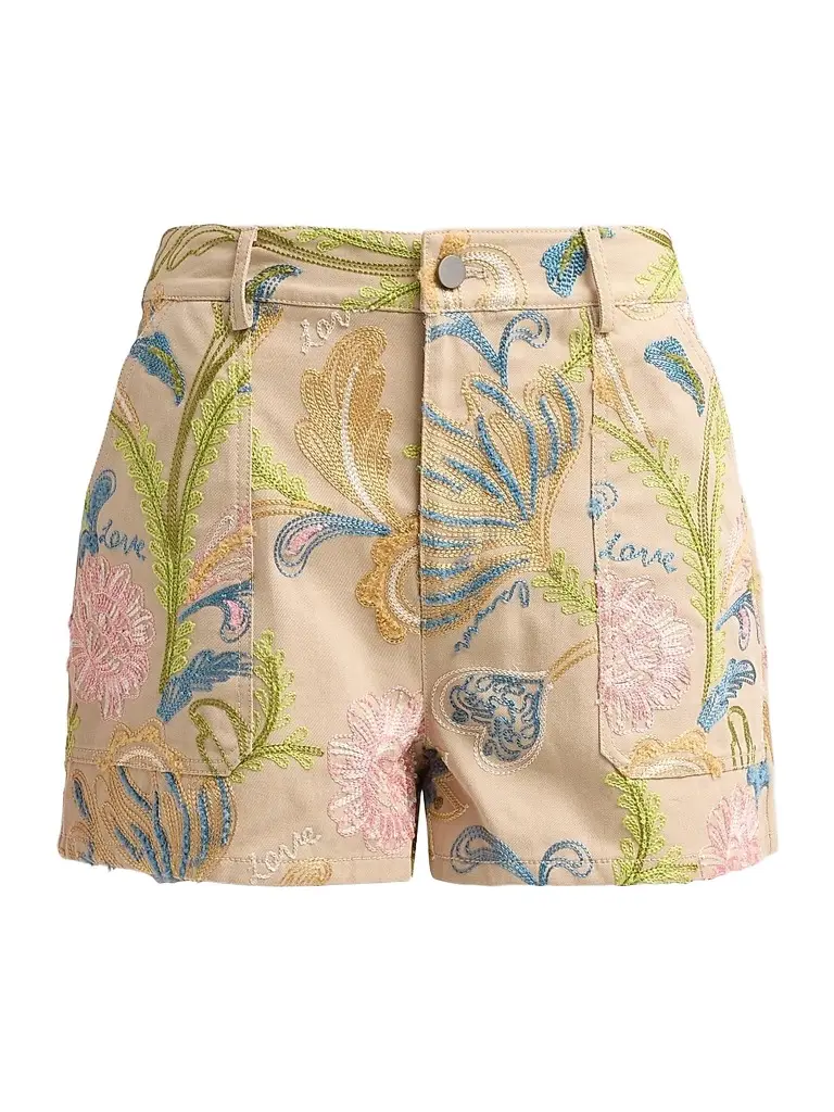 Cinq à Sept Women's Addie Floral-Embroidered Shorts - Khaki Multi - Size 14 | Image 1 Cinq à Sept Women's Addie Floral-Embroidered Shorts - Khaki Multi - Size 14 | Image 1