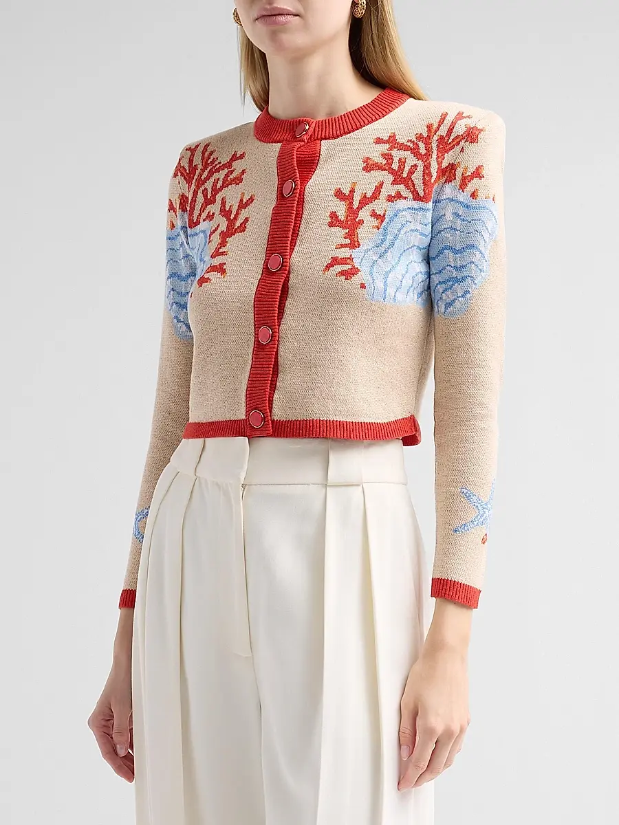 Retrofête Women's Aralyn Coral Seashell Knit Cardigan | Thumbnail 4