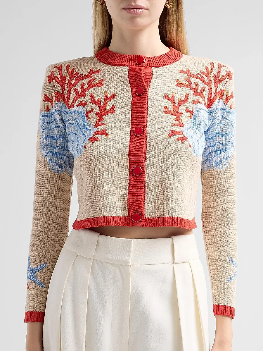 Retrofête Women's Aralyn Coral Seashell Knit Cardigan | Thumbnail 5