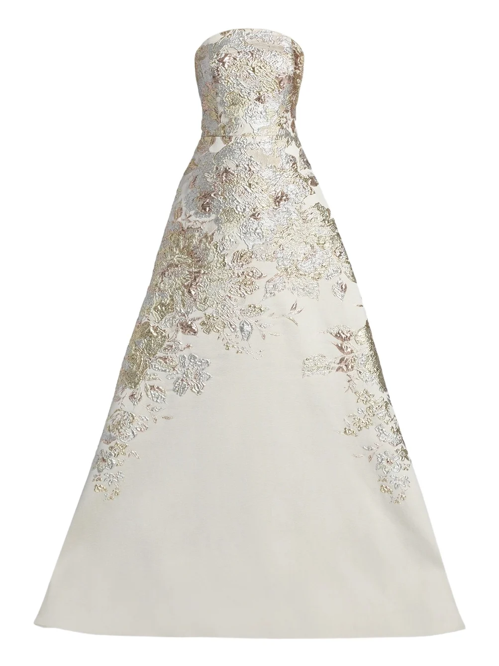 Women's Strapless Metallic Jacquard A-Line Gown