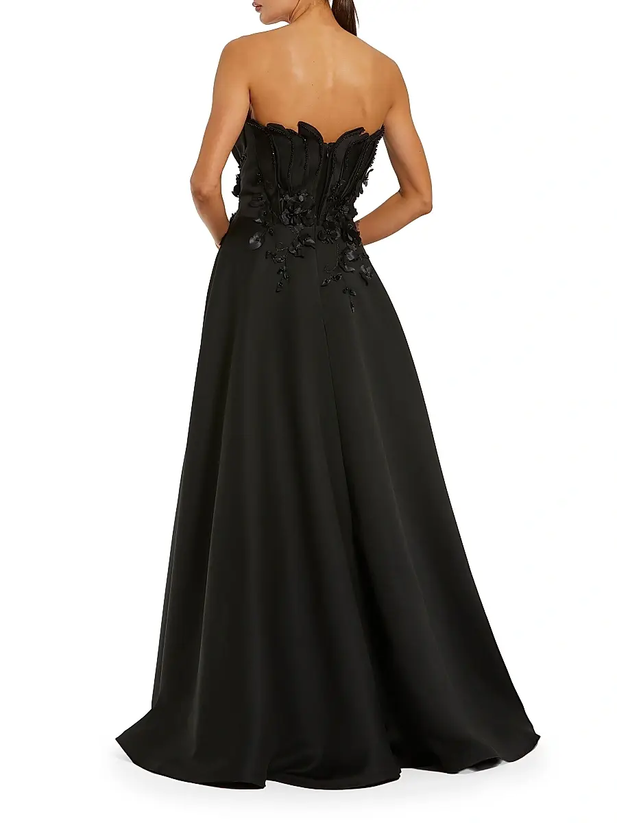 Mac Duggal Women's Petite Satin Floral Beaded Strapless Gown | Thumbnail 2 Mac Duggal Women's Petite Satin Floral Beaded Strapless Gown | Thumbnail 2