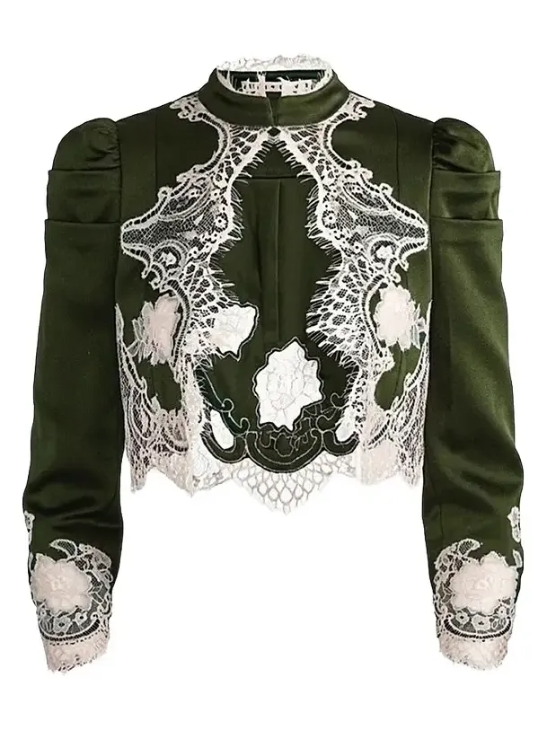 Alice + Olivia Women's Thomasina Lace-Trim Crop Jacket