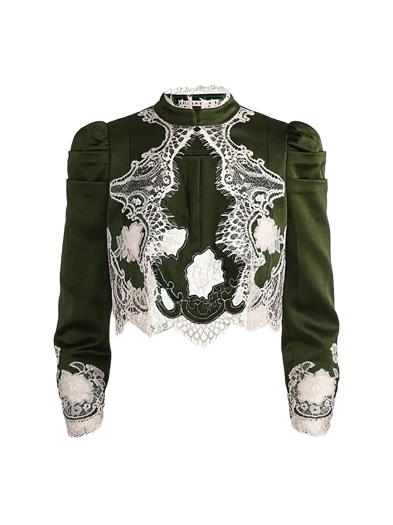 Alice + Olivia Women's Thomasina Lace-Trim Crop Jacket - Dark Fern - Size XL | Image 1 Alice + Olivia Women's Thomasina Lace-Trim Crop Jacket - Dark Fern - Size XL | Image 1