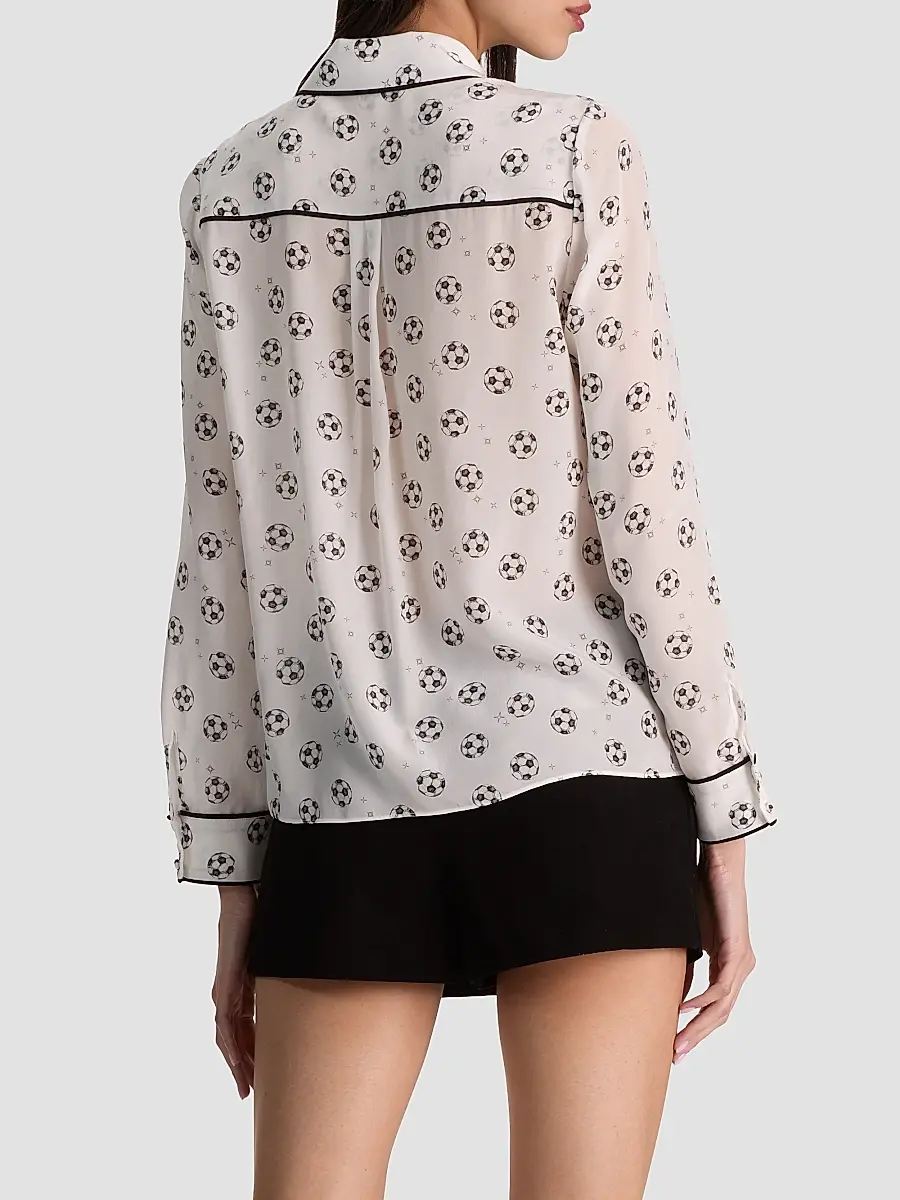 Alice + Olivia Women's Willa Soccer-Print Silk Shirt | Thumbnail 3