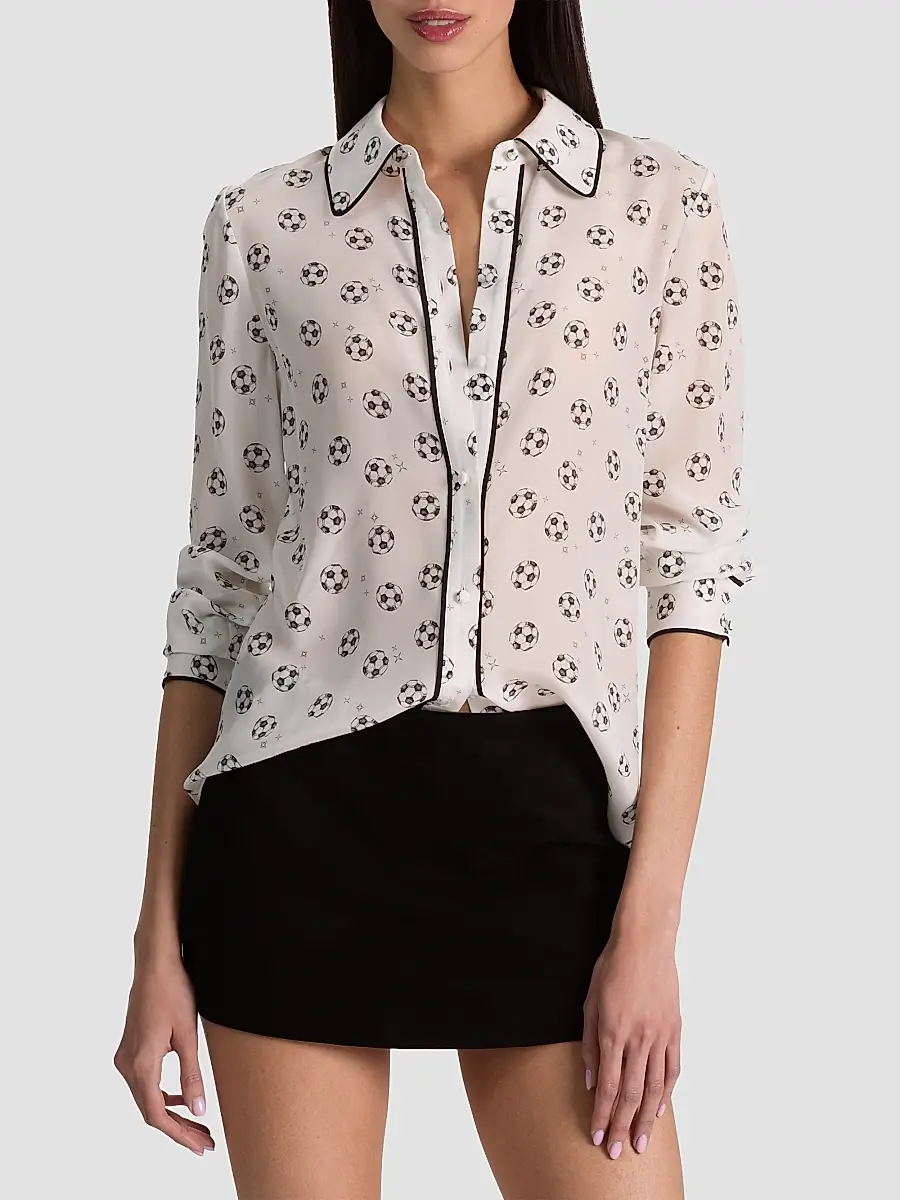 Alice + Olivia Women's Willa Soccer-Print Silk Shirt | Thumbnail 4