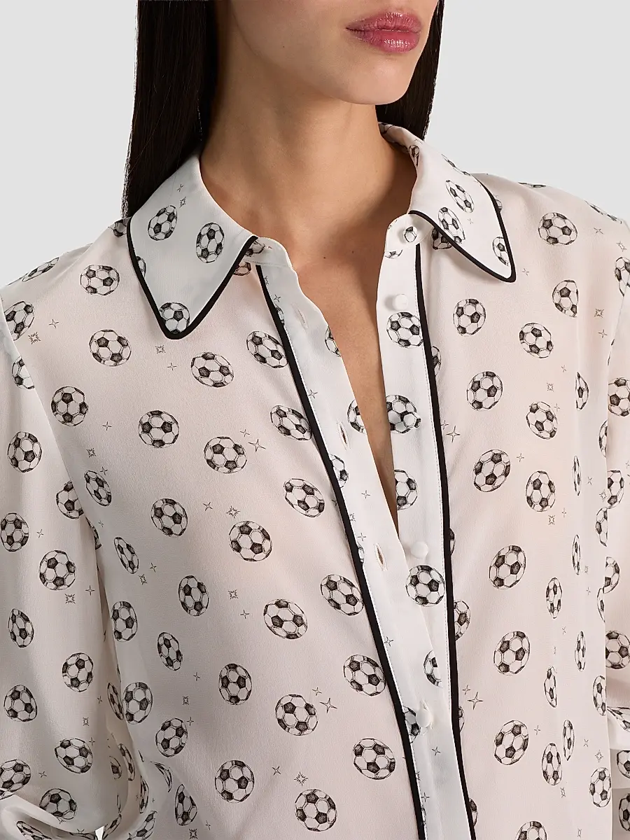 Alice + Olivia Women's Willa Soccer-Print Silk Shirt | Thumbnail 5