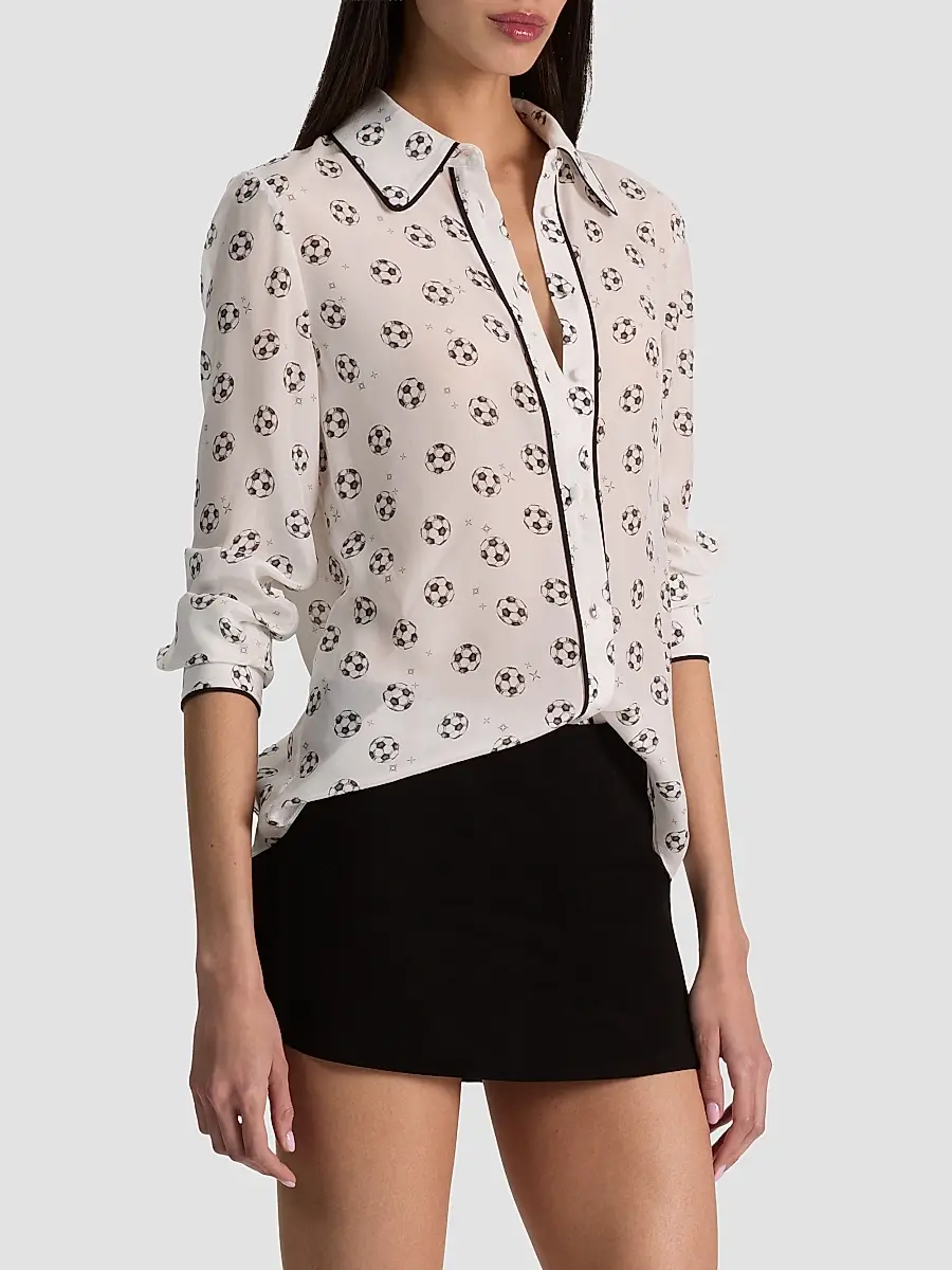 Alice + Olivia Women's Willa Soccer-Print Silk Shirt | Thumbnail 6