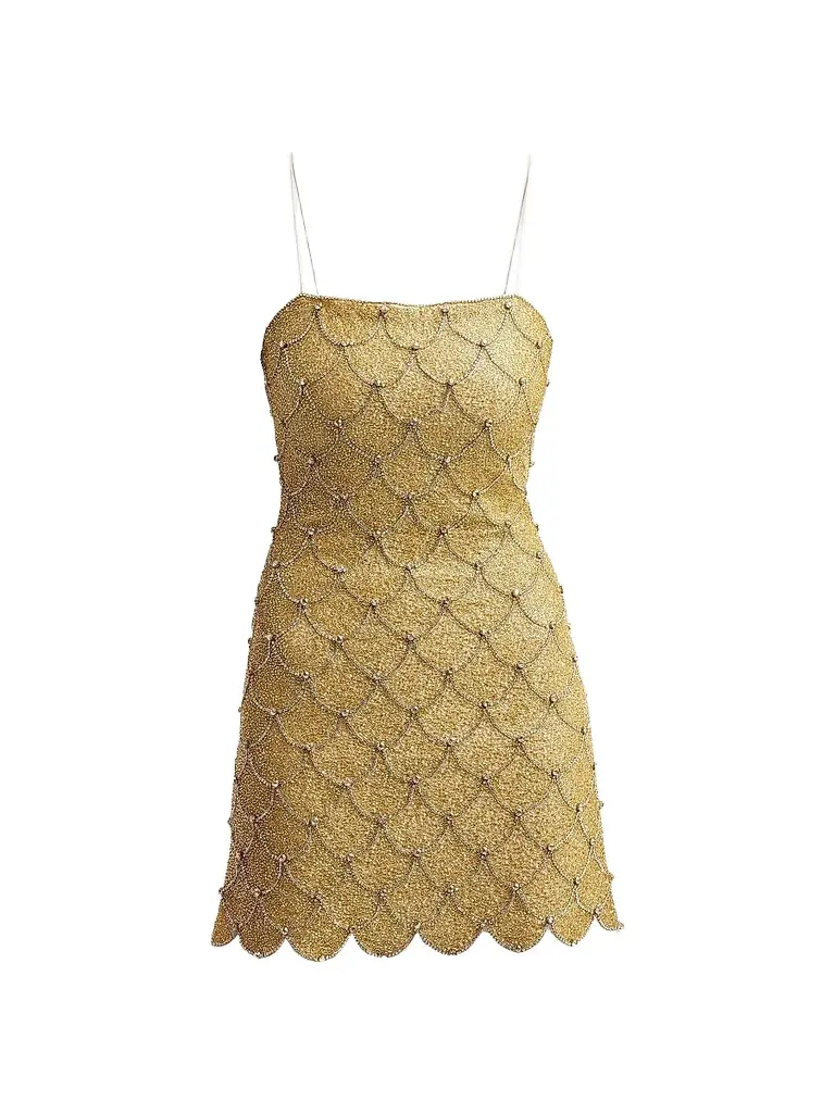 Alice + Olivia Women's Nina Embellished Scallop Mini Dress - Pale Gold - Size 12 | Image 1 Alice + Olivia Women's Nina Embellished Scallop Mini Dress - Pale Gold - Size 12 | Image 1