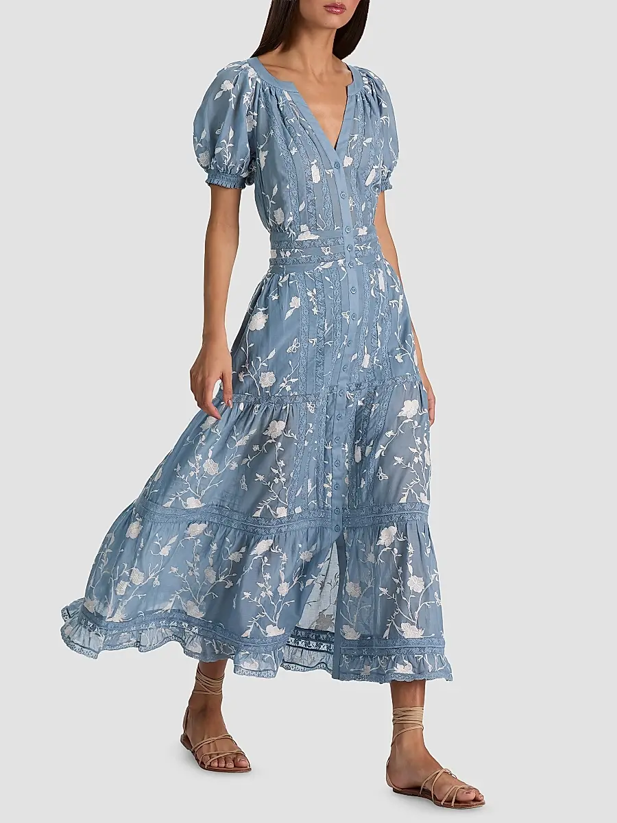 Alice + Olivia Women's Kathryn Lace-Trim Floral Midi Shirtdress | Thumbnail 2 Alice + Olivia Women's Kathryn Lace-Trim Floral Midi Shirtdress | Thumbnail 2