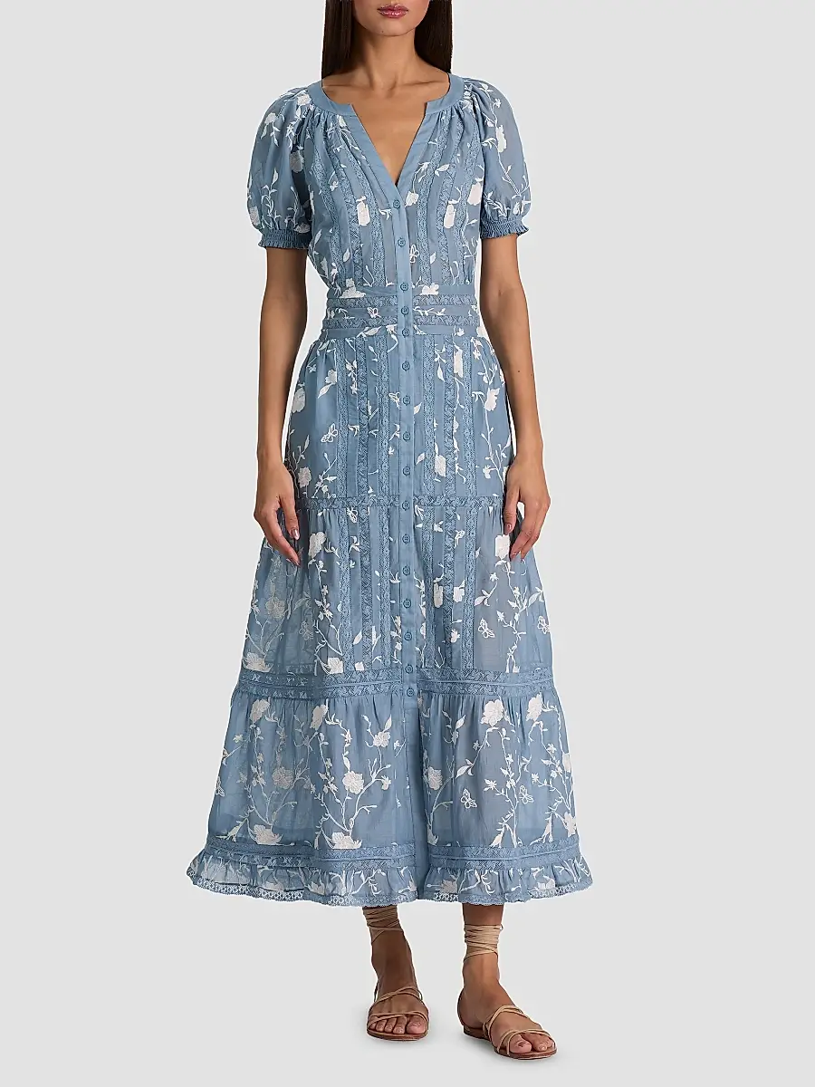 Alice + Olivia Women's Kathryn Lace-Trim Floral Midi Shirtdress | Thumbnail 4 Alice + Olivia Women's Kathryn Lace-Trim Floral Midi Shirtdress | Thumbnail 4