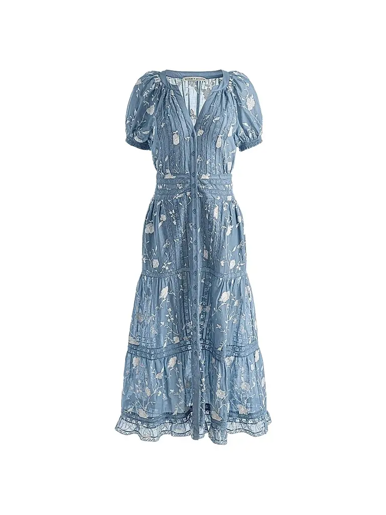 Alice + Olivia Women's Kathryn Lace-Trim Floral Midi Shirtdress - Deep Denim Blue Vanilla - Size XL | Image 1 Alice + Olivia Women's Kathryn Lace-Trim Floral Midi Shirtdress - Deep Denim Blue Vanilla - Size XL | Image 1