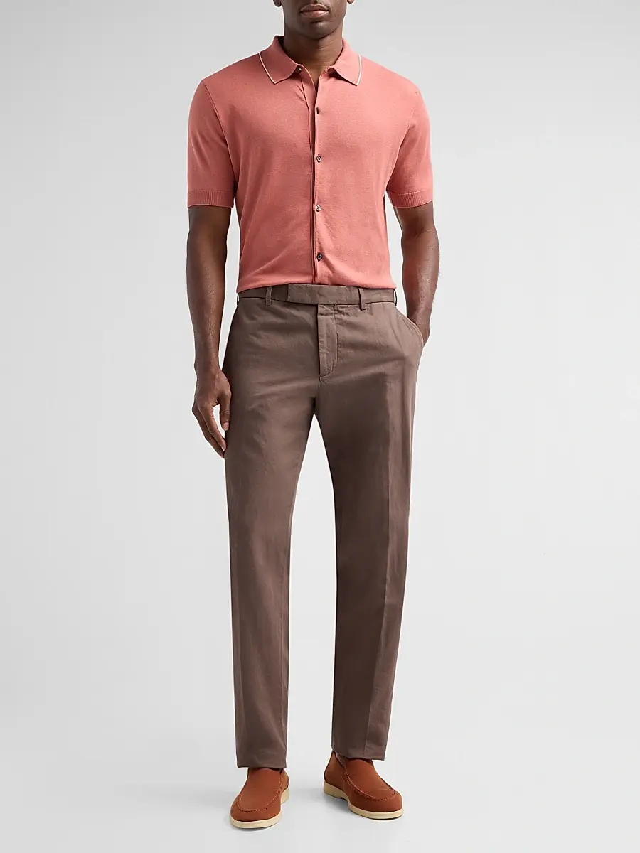 Saks Fifth Avenue Men's Cotton-Silk Knit Tipped-Collar Sweater | Thumbnail 2 Saks Fifth Avenue Men's Cotton-Silk Knit Tipped-Collar Sweater | Thumbnail 2