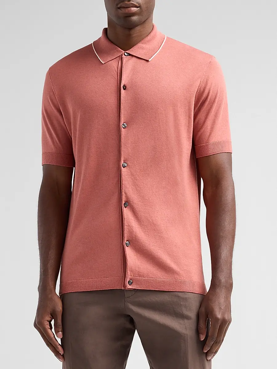 Saks Fifth Avenue Men's Cotton-Silk Knit Tipped-Collar Sweater | Thumbnail 4 Saks Fifth Avenue Men's Cotton-Silk Knit Tipped-Collar Sweater | Thumbnail 4
