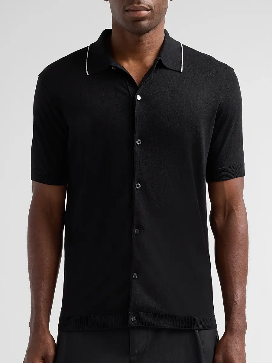 Saks Fifth Avenue Men's Cotton-Silk Knit Tipped-Collar Sweater | Thumbnail 5