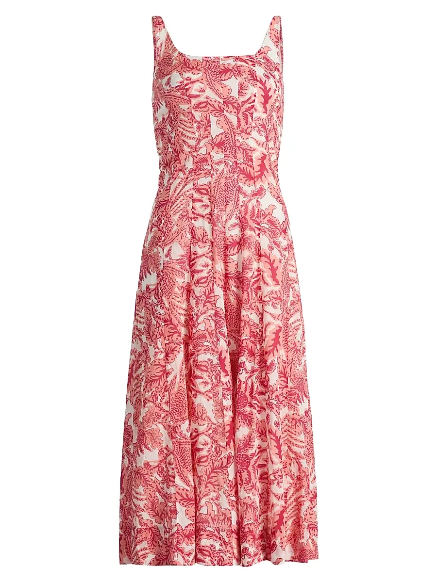 Ro's Garden Women's Camillie Floral Cotton Midi-Dress - Coral Arata - Size XL | Image 1 Ro's Garden Women's Camillie Floral Cotton Midi-Dress - Coral Arata - Size XL | Image 1