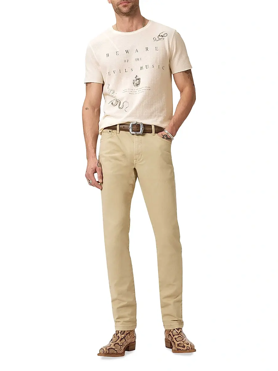 JOHN VARVATOS Men's Beware Raw-Edge Crewneck T-Shirt | Thumbnail 2