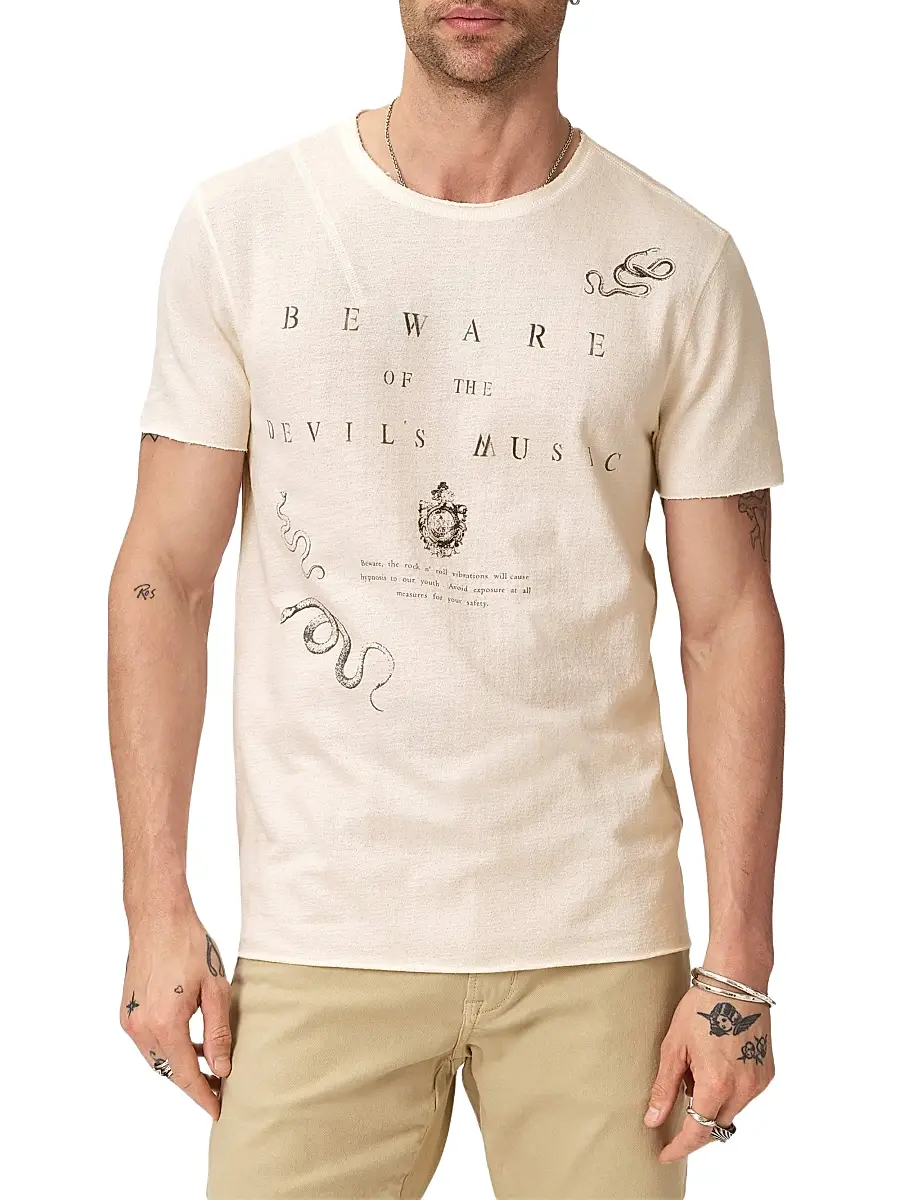 JOHN VARVATOS Men's Beware Raw-Edge Crewneck T-Shirt | Thumbnail 3
