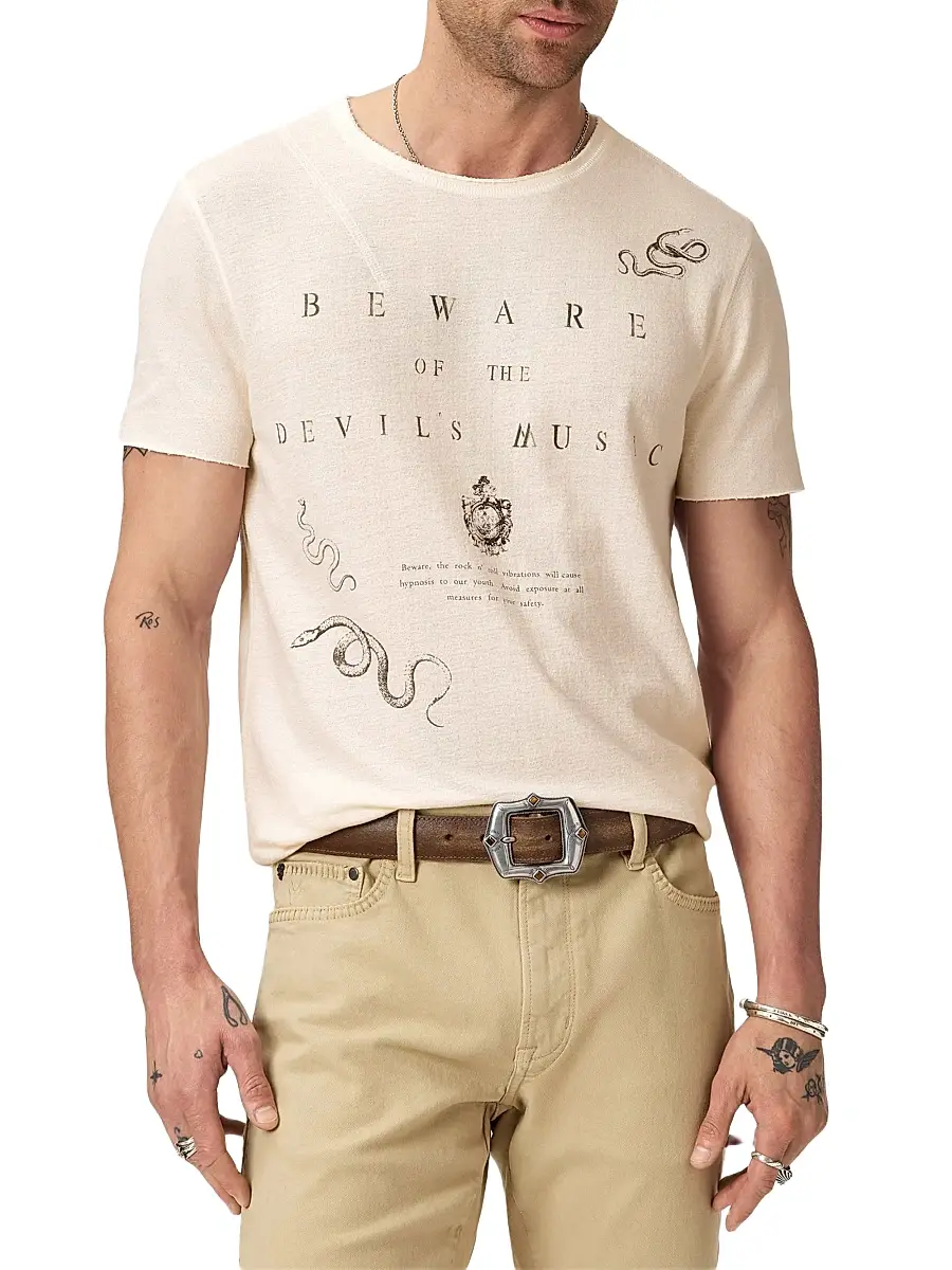 JOHN VARVATOS Men's Beware Raw-Edge Crewneck T-Shirt | Thumbnail 5