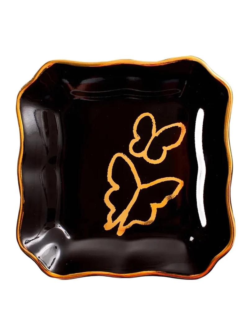 Hunt Slonem Butterfly Portrait Plate with Gold Rim - Black