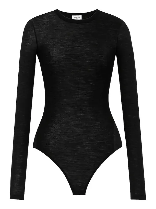 Women's Crewneck Bodysuit in Wool Jersey - Black Women's Crewneck Bodysuit in Wool Jersey - Black