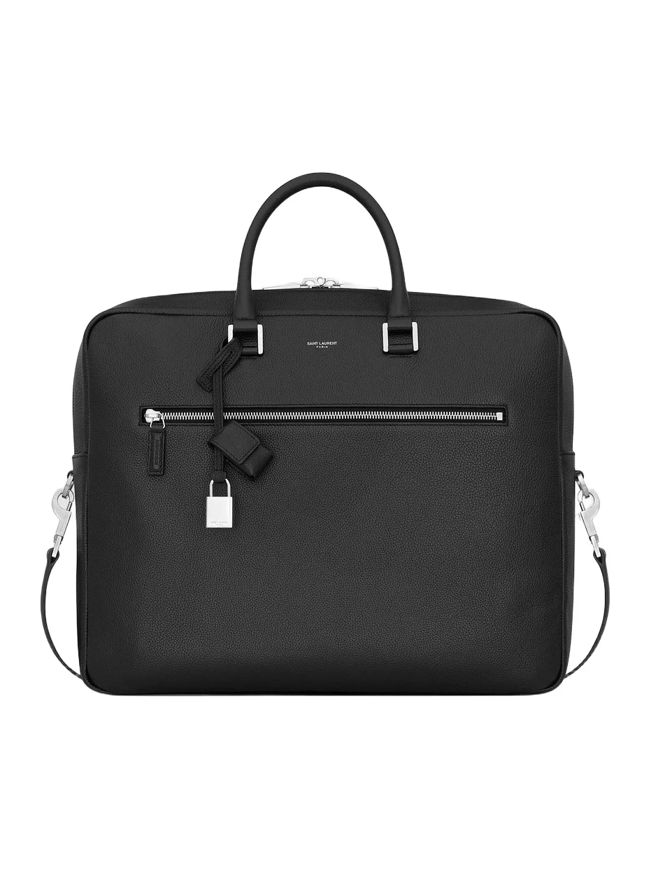 Saint Laurent Men's Sac De Jour Large Briefcase in Grained Leather - Black