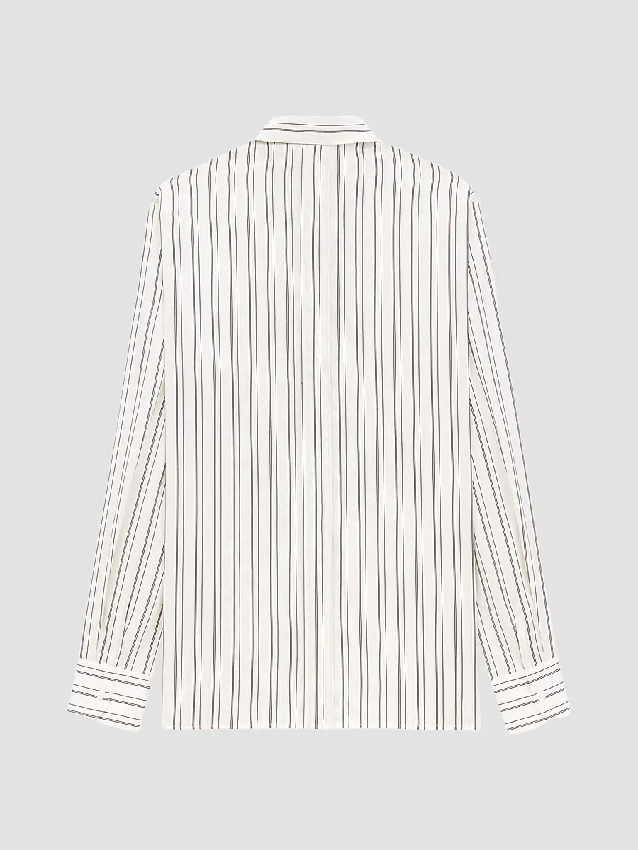 Saint Laurent Men's Shirt in Striped Silk - Craie Et Noir | Thumbnail 2 Saint Laurent Men's Shirt in Striped Silk - Craie Et Noir | Thumbnail 2