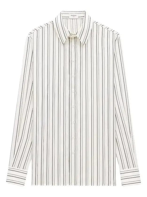 Saint Laurent Men's Shirt in Striped Silk - Craie Et Noir