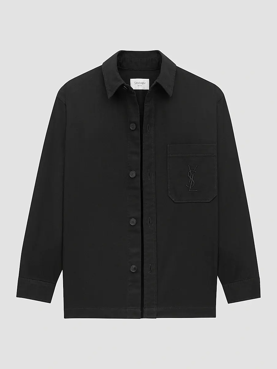 Saint Laurent Men's Cassandre Overshirt in Cotton Linen Gabardine | Thumbnail 3 Saint Laurent Men's Cassandre Overshirt in Cotton Linen Gabardine | Thumbnail 3