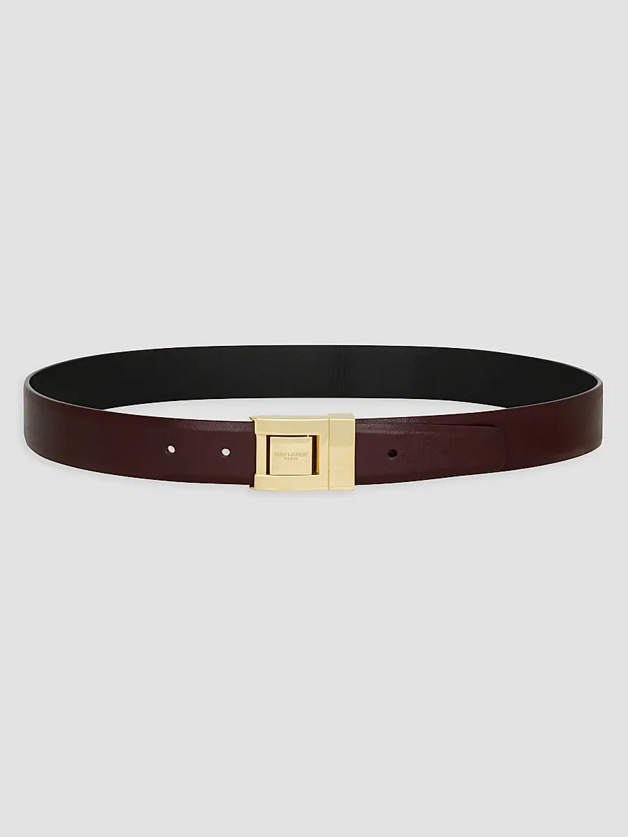 Saint Laurent Women's La 76 Belt in Smooth Leather - Rouge Cabernet | Thumbnail 2