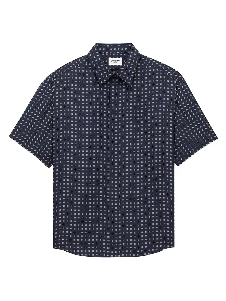 Saint Laurent Men's Shirt in Square Silk - Marine | Image 1 Saint Laurent Men's Shirt in Square Silk - Marine | Image 1