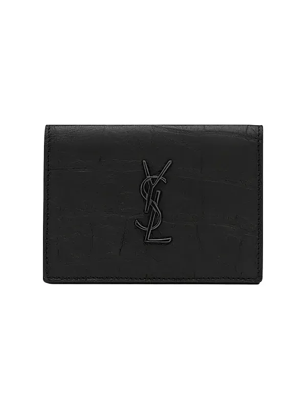 Saint Laurent Men's Cassandre Card Case in Crocodile-Embossed Leather - Black
