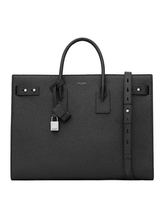 Saint Laurent Men's Sac De Jour Thin Large in Grained Leather - Black