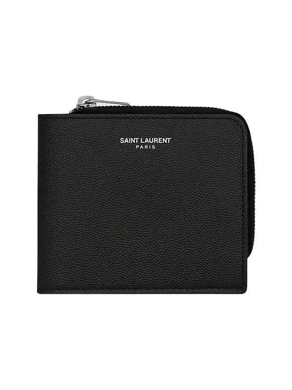 Saint Laurent Men's East-West Zip-Around Wallet in Grain De Poudre Leather