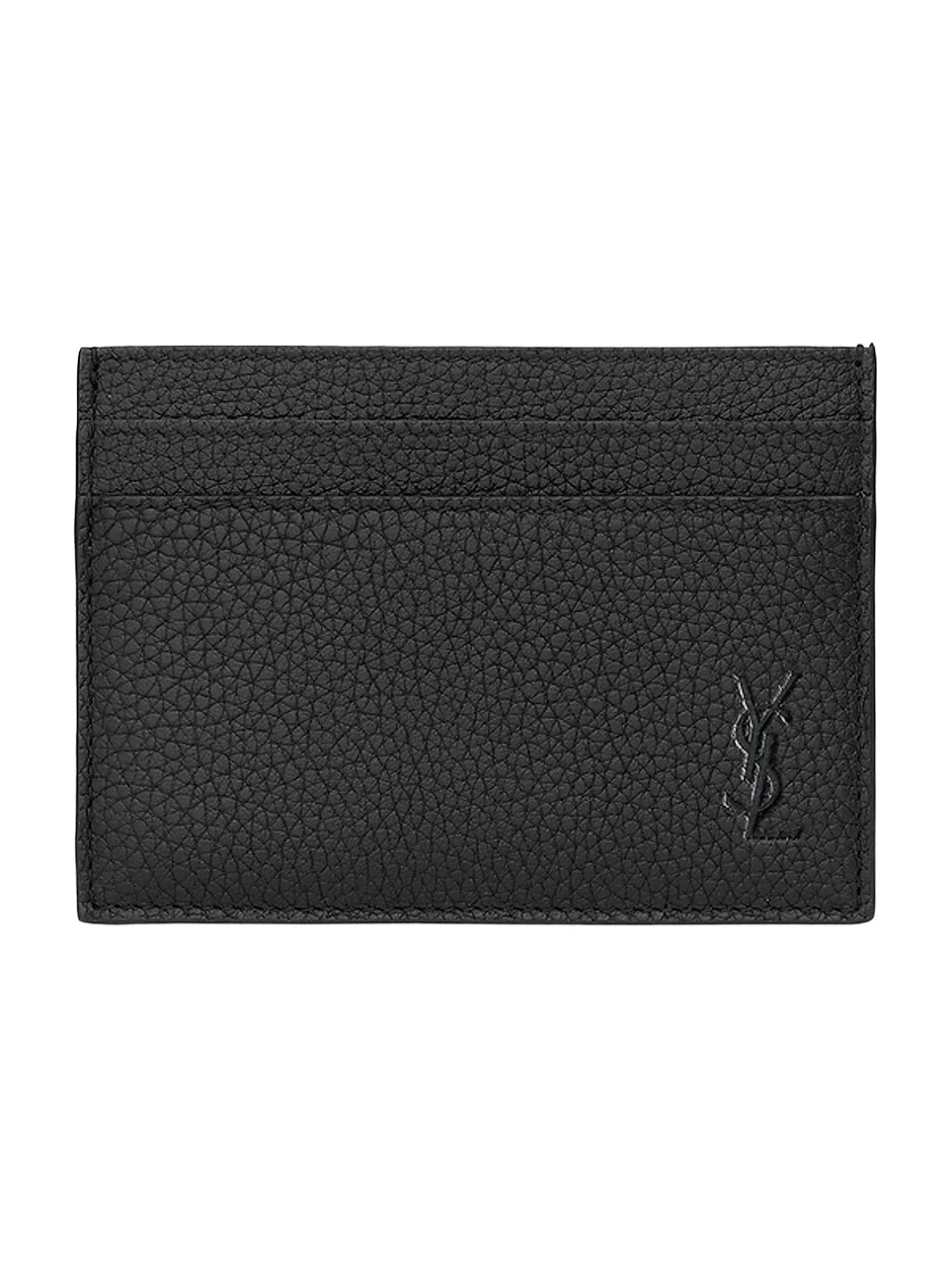 Saint Laurent Men's Cassandre Shadow Card Case in Grained Leather - Black
