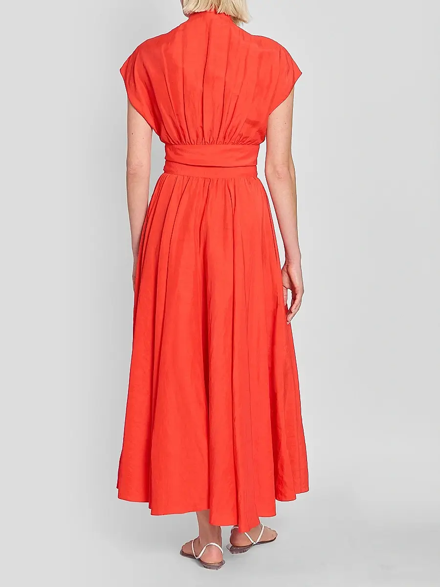 Alaïa Women's Plunging Knotted Linen-Blend Midi Dress | Thumbnail 3
